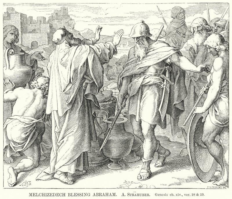 Melchisedech Blessing Abraham, Genesis, ch xiv, ver 18 a 19 (rytina) od German School