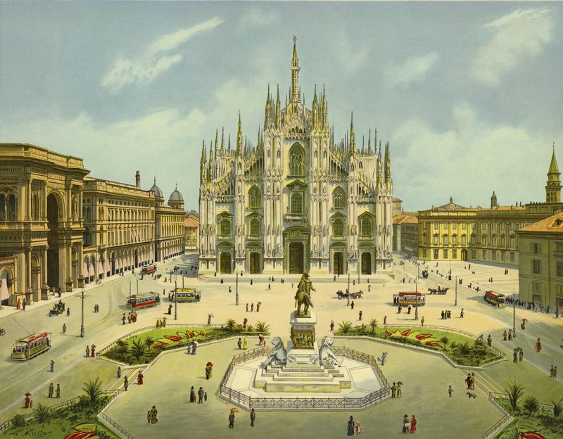 Milán, Piazza del Duomo (chromolit) od German School