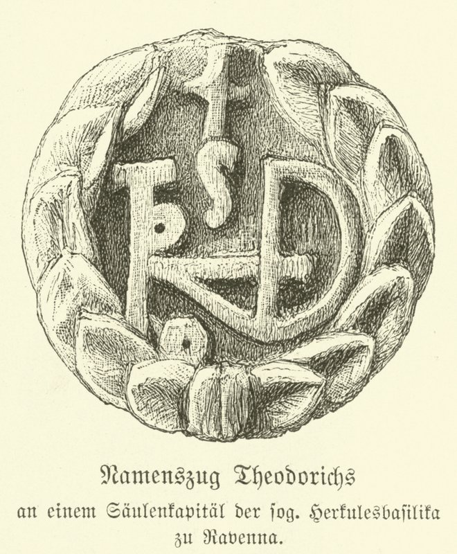 Monogram Theoderika Velikého, krále Ostrogótů (rytina) od German School