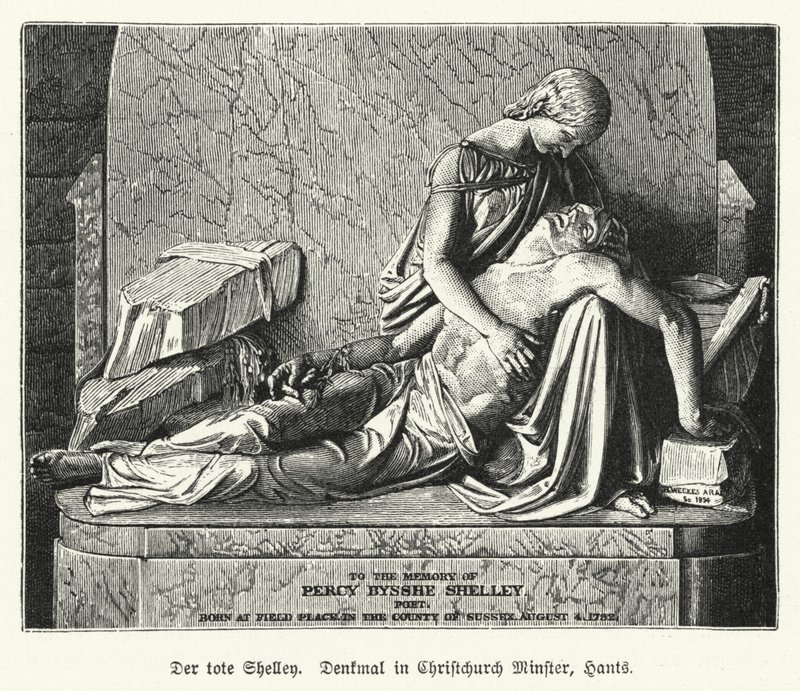 Památník anglického básníka Percy Bysshe Shelley, Christchurch Priory, Dorset (litho) od German School