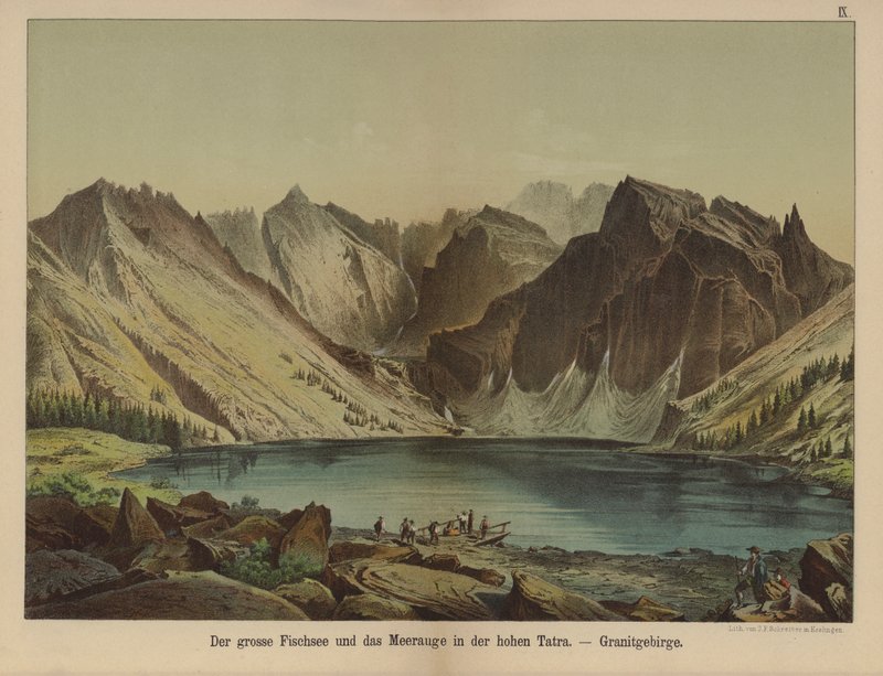 Morskie Oko, jezero v žulových Vysokých Tatrách (barva litho) od German School