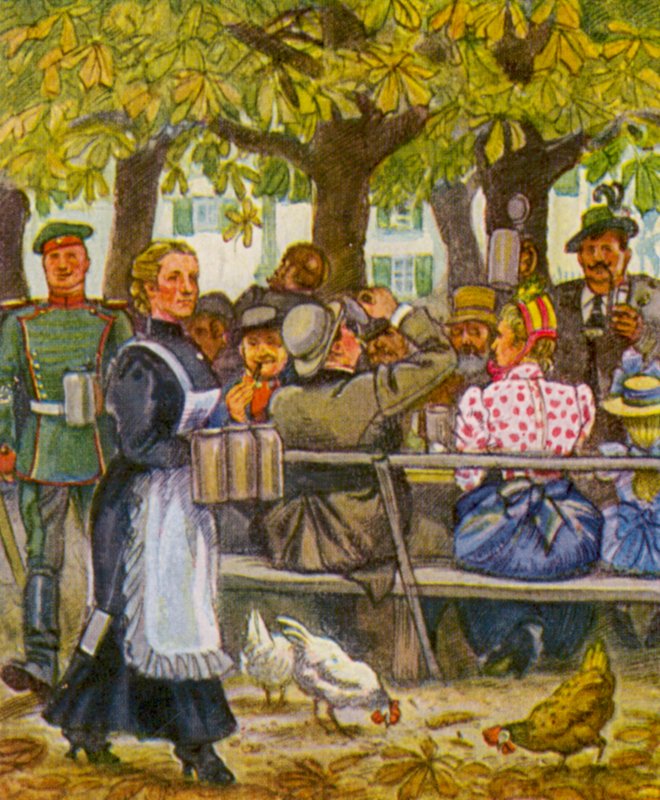 Munchener Sommerkeller / Mnichovský letní sklep (barevná litografie) od German School