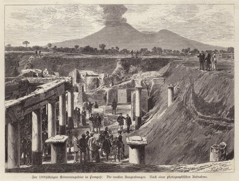 Nové vykopávky v Pompejích, Itálie (rytina) od German School