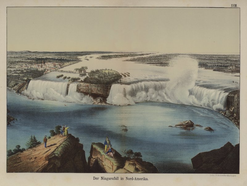Niagarské vodopády v Severní Americe (barva litho) od German School