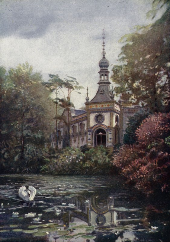 Část jezera Vierwaldstattersee a nový dům lidoopů, Berlínská zoologická zahrada, Německo (barva lito) od German School