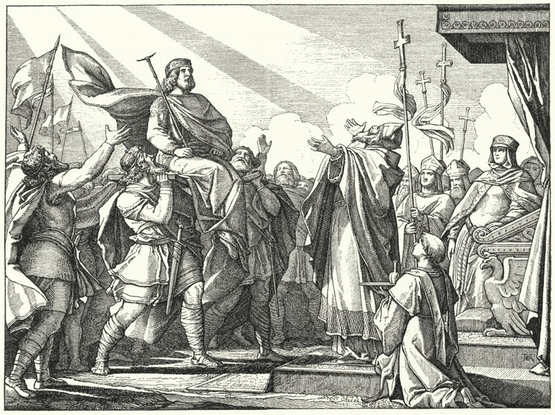 Pepin Krátký prohlášen králem Franků, 751 (rytina) od German School