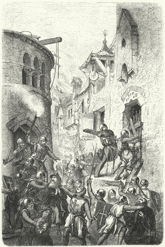 Pronásledování Židů v době křížových výprav (rytina) od German School