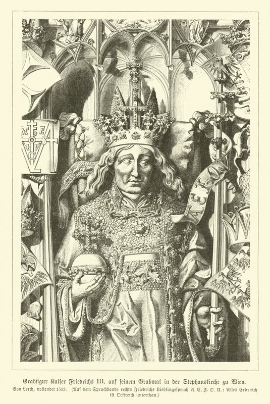 Portrét císaře Svaté říše římské Fridricha III., z jeho hrobky v katedrále svatého Štěpána, Vídeň (rytina) od German School