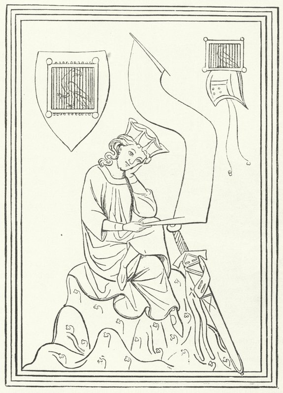 Portrét středohornoněmeckého lyrického básníka Walthera von der Vogelweide z Codexu Manesse (rytina) od German School