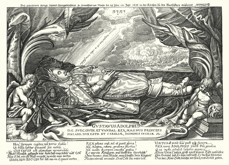 Portrét mrtvého krále Gustava Adolfa Švédska (rytina) od German School