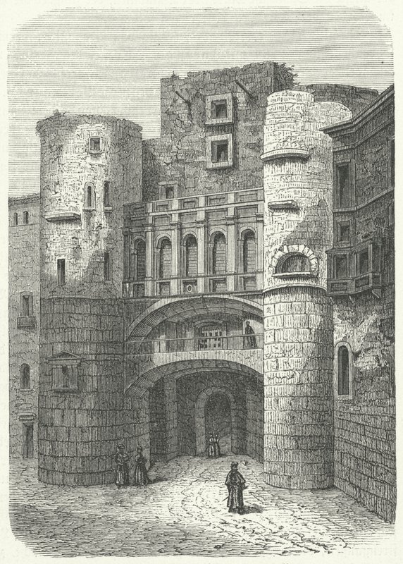 Praetoria Gate a Placa Nova, Barcelona (rytina) od German School