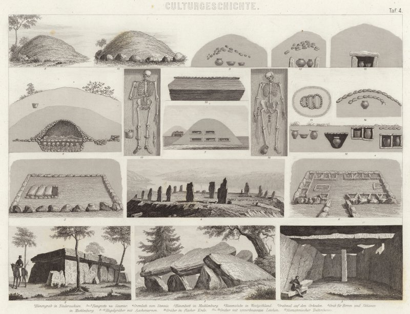 Pravěké pohřební komory. Ilustrace pro Bilder-Atlas (rytina) od German School