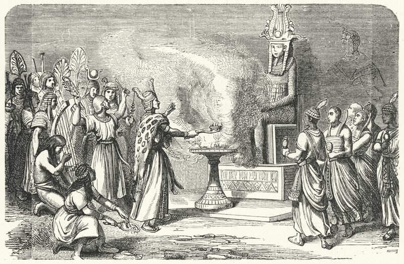 Kněží vykonávající oběť ve starověkém Egyptě (rytina) od German School