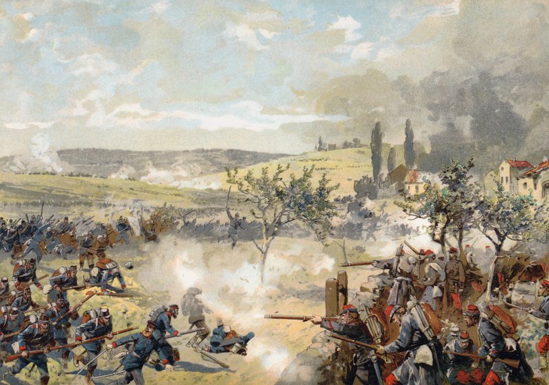 Pruský Landwehr v akci v bitvě u Noisseville, francouzsko-pruská válka, 31. srpna 1870 od German School