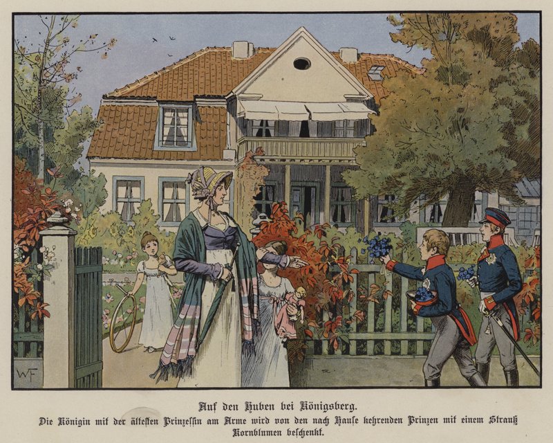 Královna Louise Pruská a její děti v Konigsberg, Východní Prusko (barevné lito) od German School