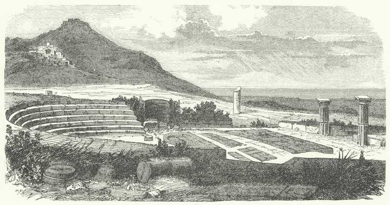 Pozůstatky starověkého římského divadla v Tusculum (rytina) od German School