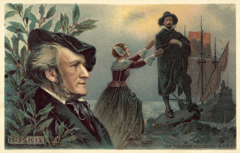 Richard Wagner a scéna z jeho opery Létající Holanďan od German School
