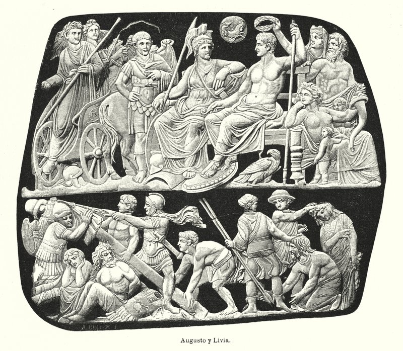 Římský císař Augustus a jeho třetí manželka Livia (litho) od German School
