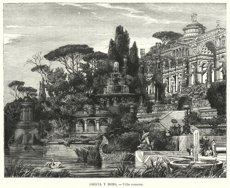 římská vila (litho) od German School