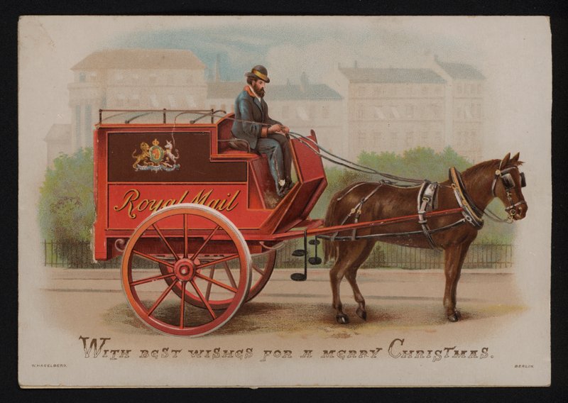 Royal Mail van, vánoční blahopřání, konec 19. nebo začátek 20. století (chromolitho) od German School