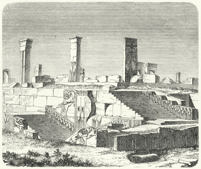 Ruiny paláce Xerxes v Persepolis (rytina) od German School