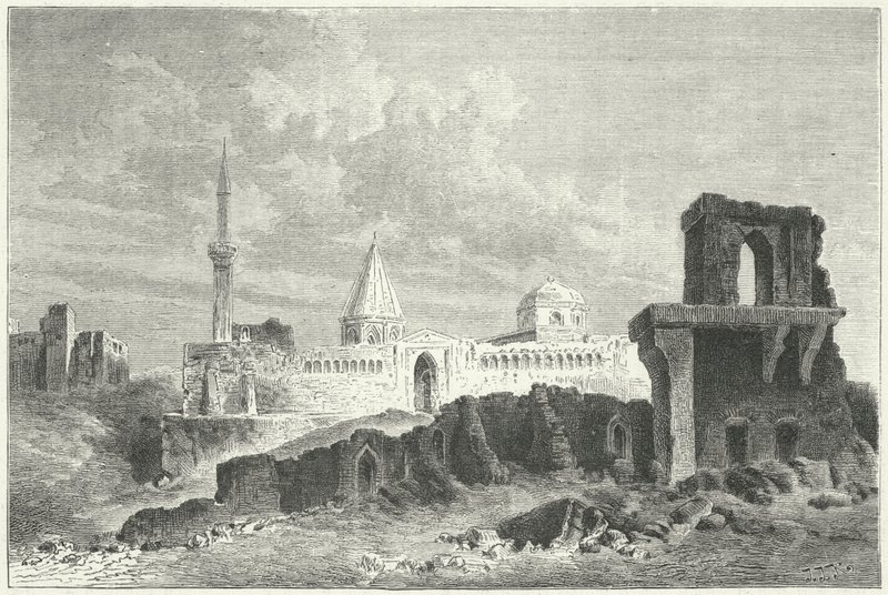 Ruiny paláce Seldžuků v Konya, Turecko (rytina) od German School