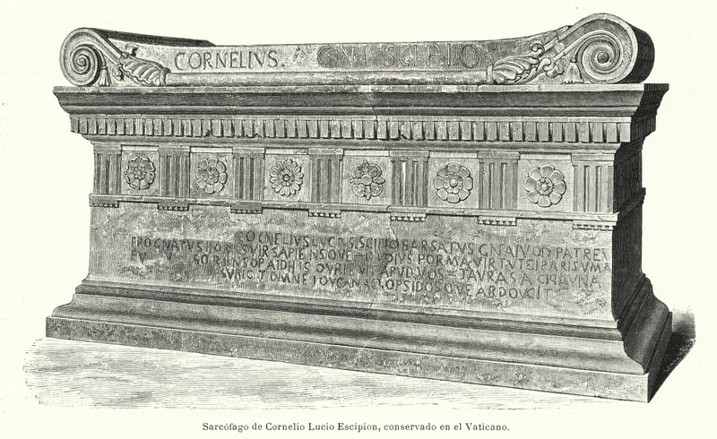 Sarkofág římského vojáka a konzula Lucius Cornelius Scipio Barbatus ve Vatikánu, Řím od German School