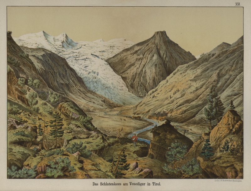 Ledovec Schlatenkees na Venediger, Tyrolsko, Rakousko (barva litho) od German School