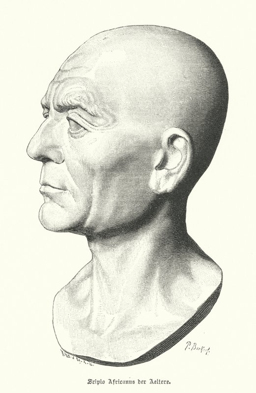 Scipio Africanus starší, římský generál punských válek (rytina) od German School