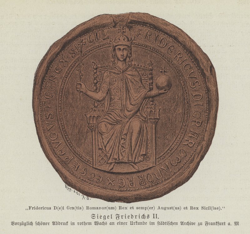 Pečeť Fridricha II., císaře Svaté říše římské (barevná lito) od German School