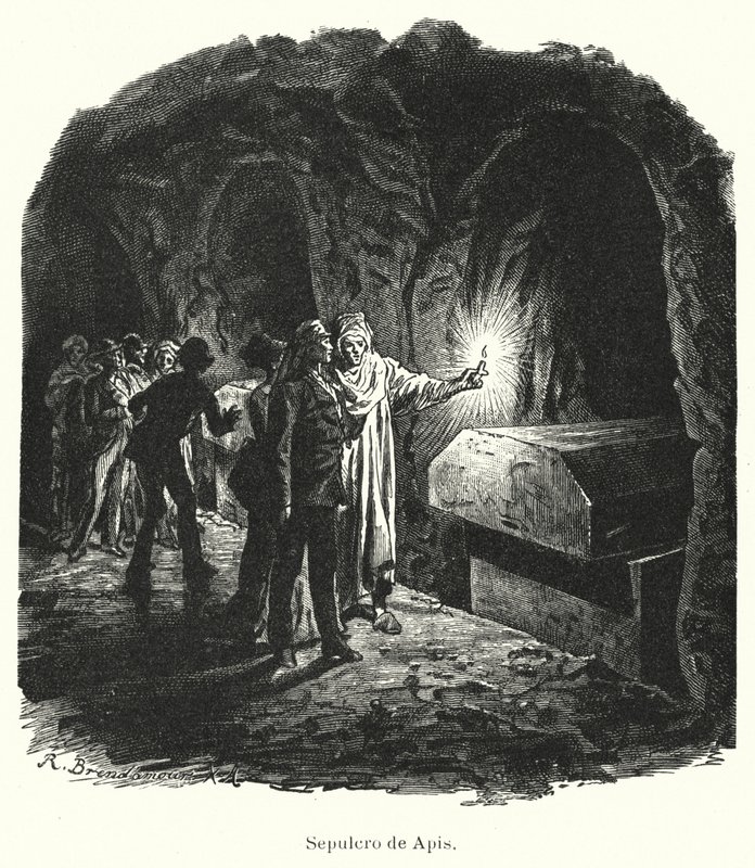 Serapeum v Sakkárě, hrobka posvátných býků Apis uctívaných ve starověkém Egyptě (litho) od German School