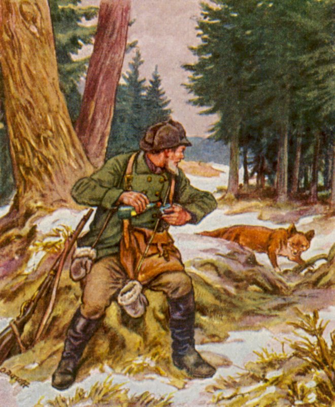 Sonntagsjager / Nedělní lovec (barevná litografie) od German School