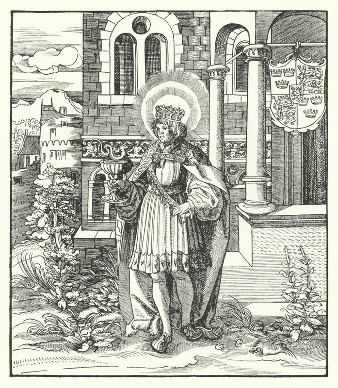 St Edward mučedník, král Anglie (rytina) od German School