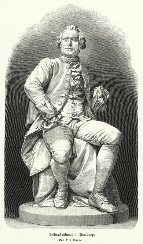Socha v Hamburku od Fritze Schapera německého dramatika a filozofa Gottholda Ephraima Lessinga (litho) od German School