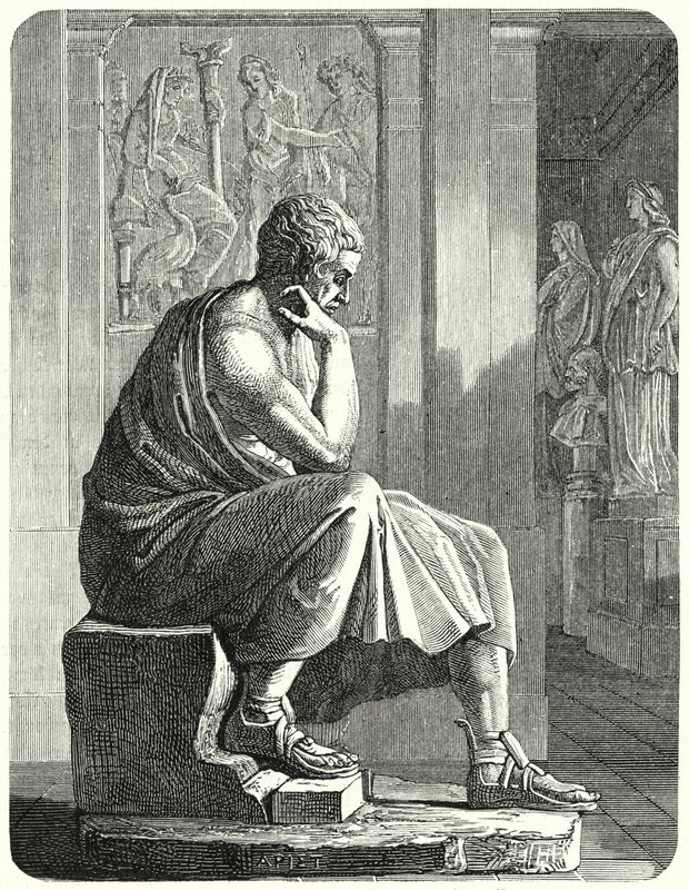 Socha Aristotela, starověkého řeckého filozofa a vědce (rytina) od German School