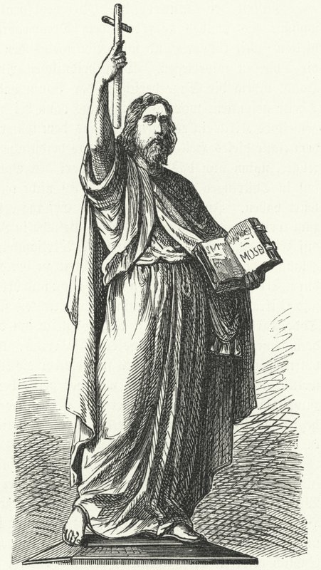 Socha svatého Bonifáce (c675-754), anglosaského misionáře do germánských částí Franské říše, ve Fuldě (rytina) od German School