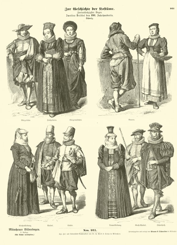 Švýcarské kostýmy, polovina 17. století od German School