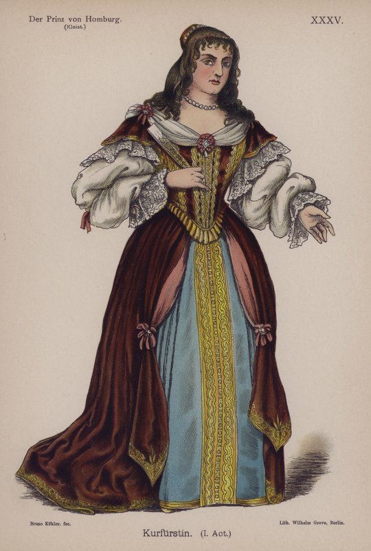 Braniborská vévodkyně z Der Prinz von Homburg (Princ z Homburgu) od Heinricha von Kleista (barevné lito) od German School