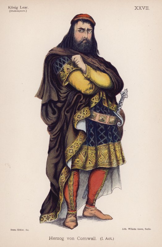 Vévoda z Cornwallu, ze Shakespearova Krále Leara (barevné lito) od German School