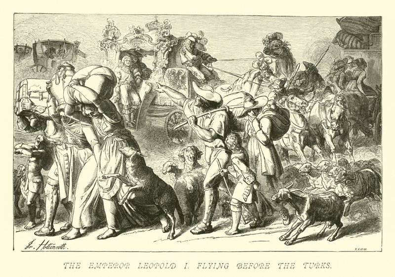 Císař Leopold I. letící před Turky od German School