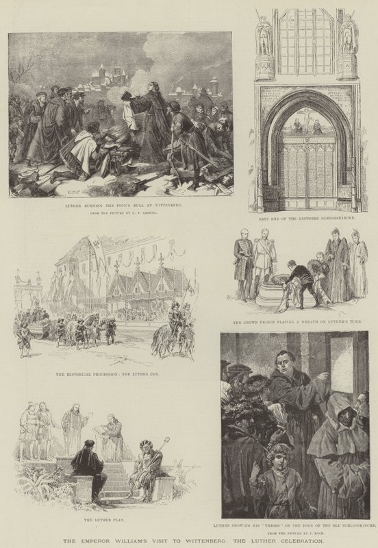 Návštěva císaře Viléma ve Wittenbergu, Lutherova slavnost (rytina) od German School