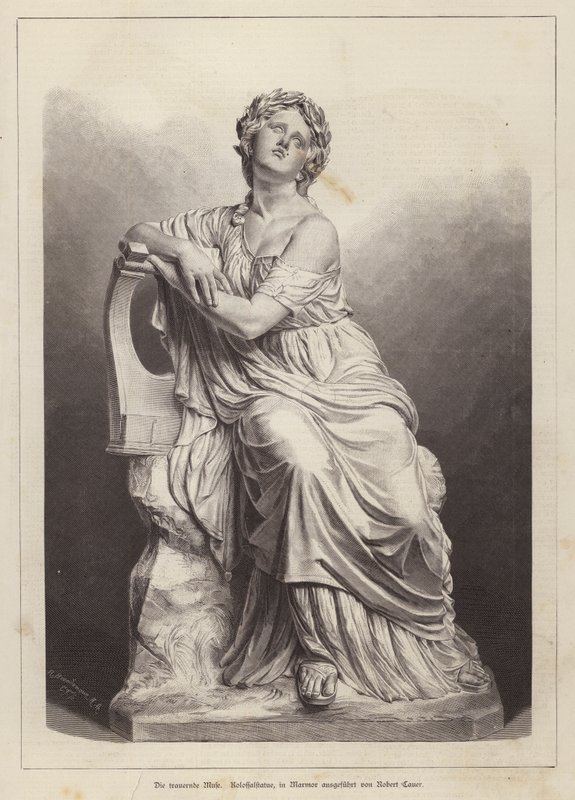Truchlící múza, mramorová socha od německého sochaře Roberta Cauera staršího (rytina) od German School