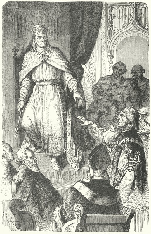 Císař Svaté říše římské Karel IV vydává Zlatou bulu z roku 1356 (rytina) od German School