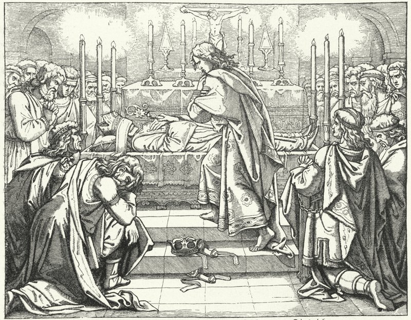 Císař Svaté říše římské Ota III. u hrobu svatého Vojtěcha Pražského (rytina) od German School