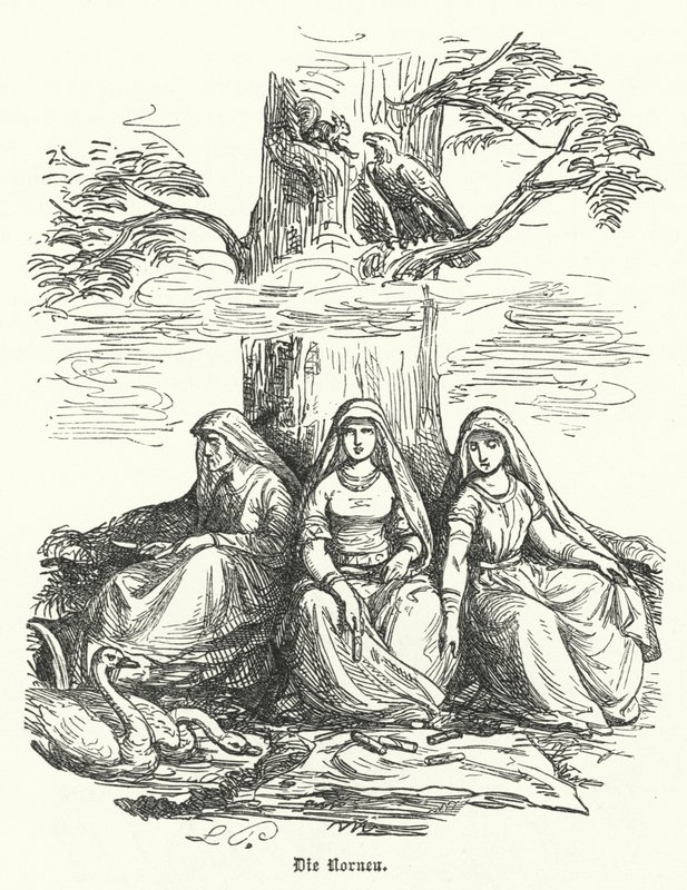 Norny, ženské bytosti severské mytologie (rytina) od German School