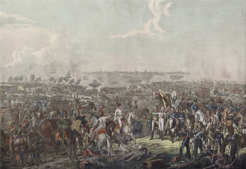 Kníže ze Schwarzenbergu přináší večer 18. října 1813 spojeneckým panovníkům zprávu o vítězství v bitvě u Lipska. od German School