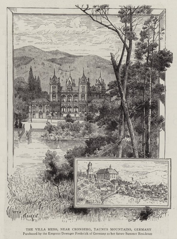 Villa Reiss, poblíž Cronberg, pohoří Taunus, Německo (rytina) od German School