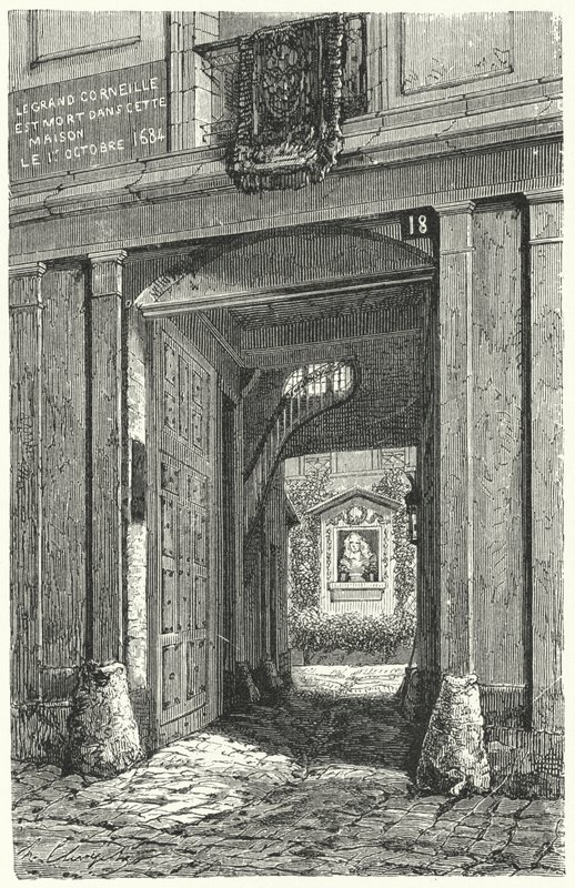 Dům v Paříži, kde v roce 1684 zemřel francouzský dramatik Pierre Corneille (rytina) od German School