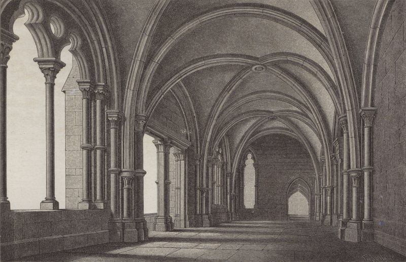 Lobby v klášteře Maulbronn, Bádensko-Württembersko, Německo (rytina) od German School