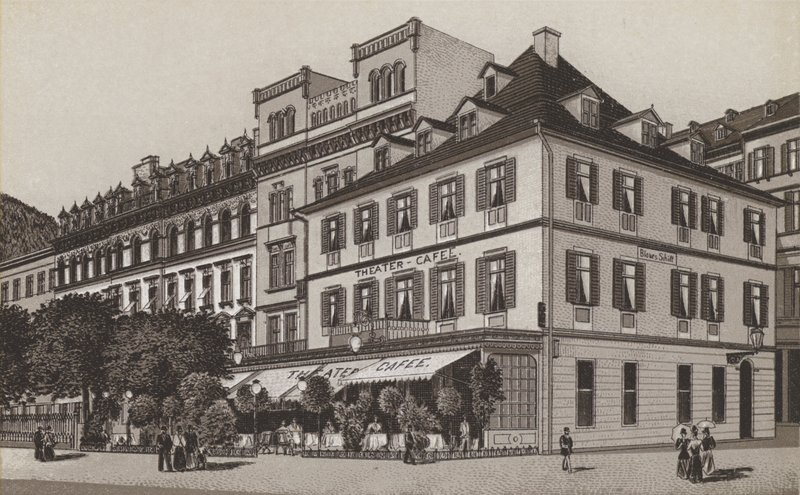 Divadelní kavárna, Goldner Schild (litho) od German School